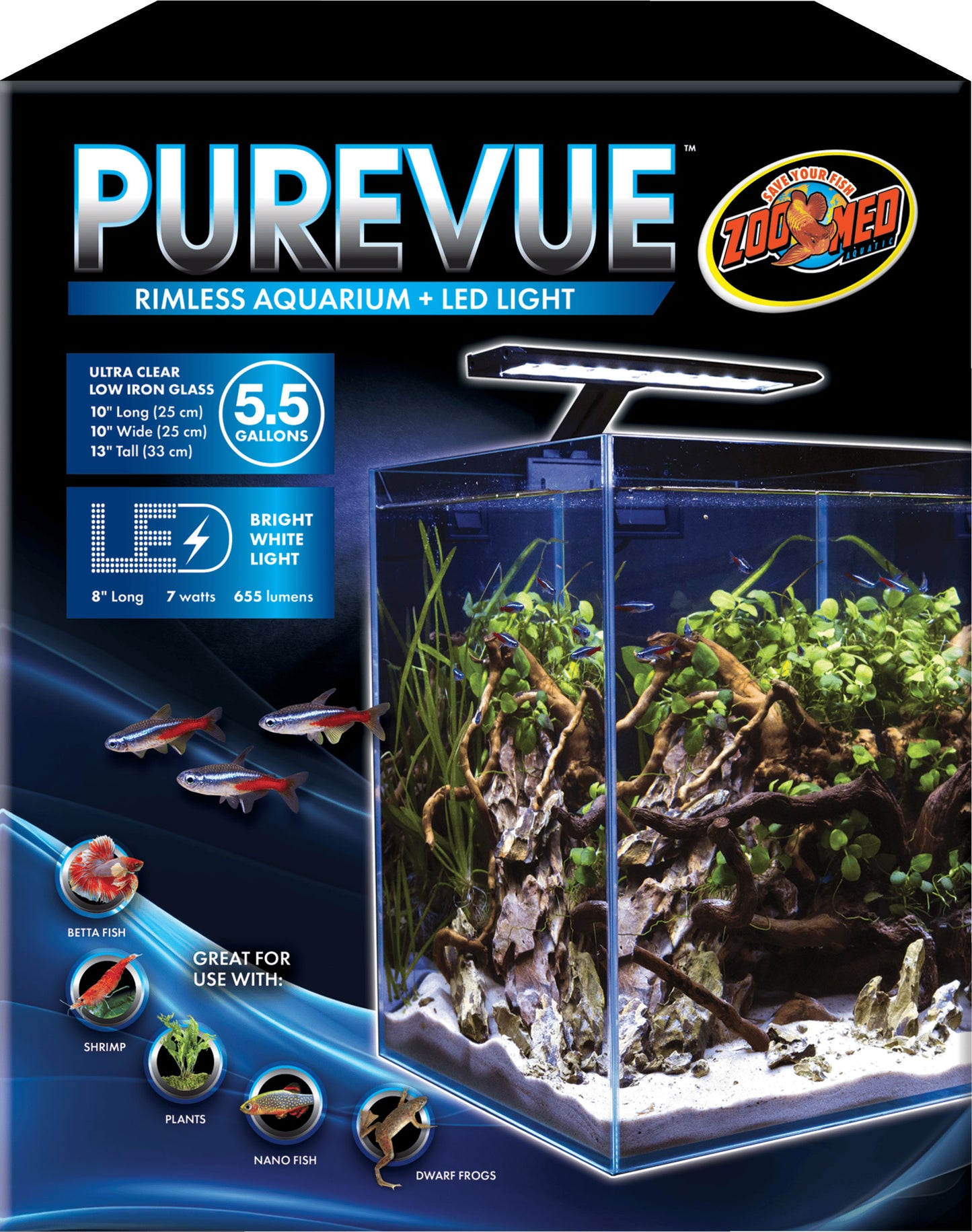 Purevue Rimless Aquarium + Led Light