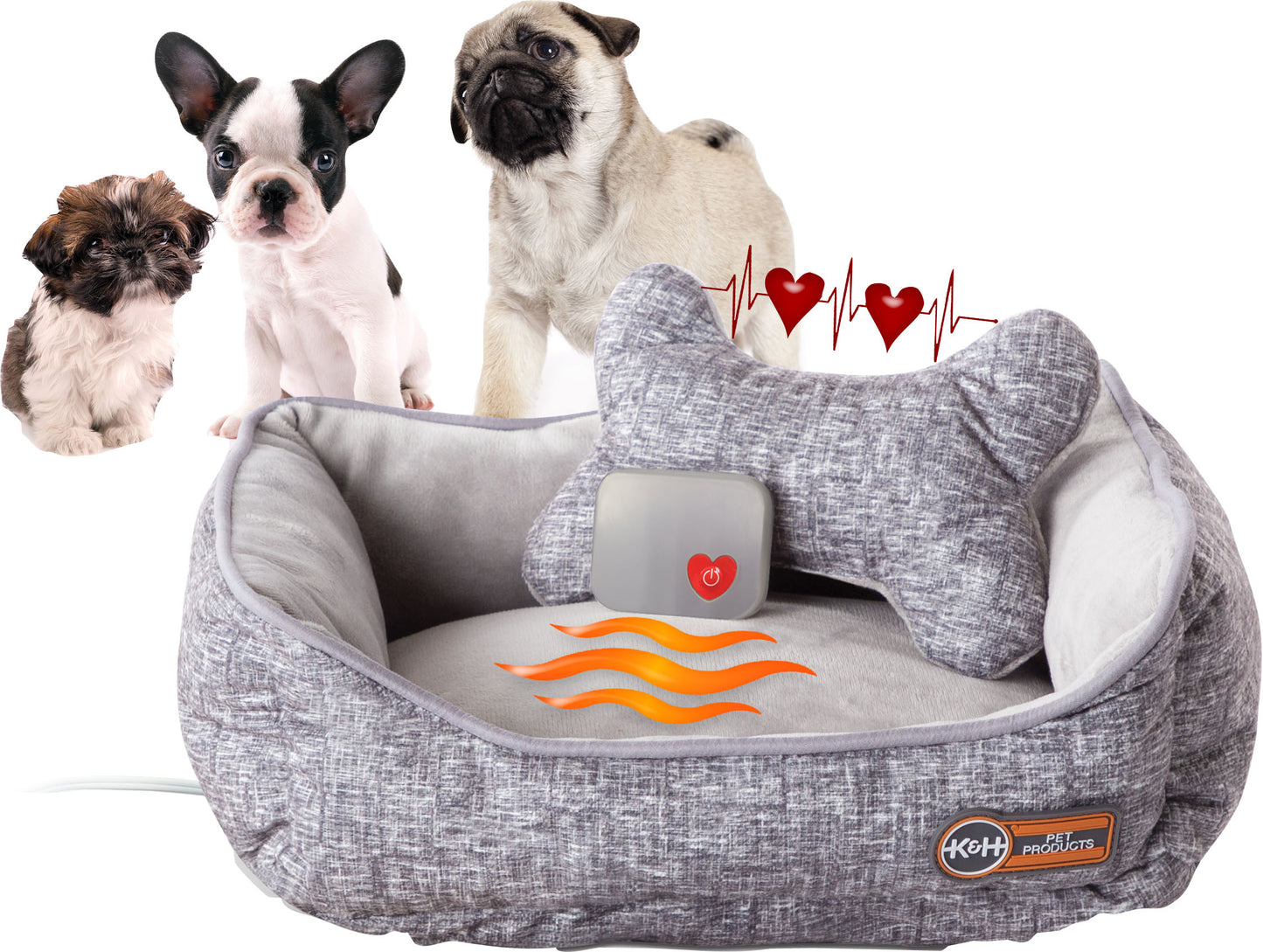 Mother'S Heartbeat Puppy Heated Bed & Bone Pillow