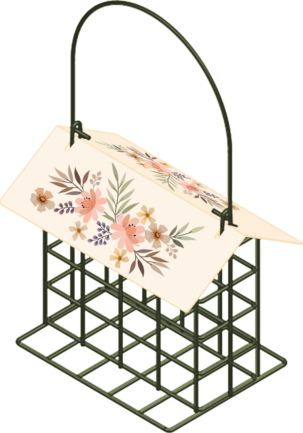 Decorative Metal Suet Cage Bird Feeder W/Roof