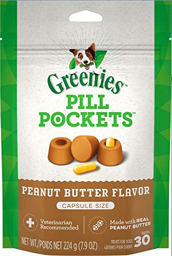 Greenies Pill Pockets Dog Treats, Peanut Butter, Large for Capsules, 30 Count...