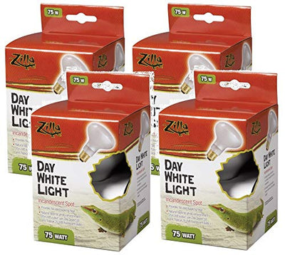Zilla 4 Pack of Day White Light Incandescent Spot Heat Bulbs, 75 Watts, for R...