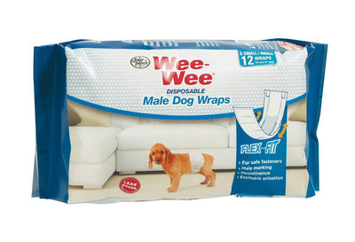 Four Paws Wee-Wee Disposable Male Dog Wraps, X-Small/Small 48ct (4 x 12ct)