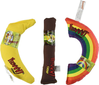 Yeowww! Organic Catnip Toy Variety Pack ? Cigar & Banana & Rainbow ? Made in USA