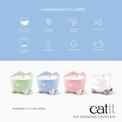 Catit PIXI Drinking Fountain – Cat Water Fountain with Triple Filter and Ergo...