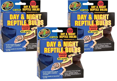 (3 Packages ) Zoo Med Day and Night Reptile 60 Watt Bulbs, Combo Pack