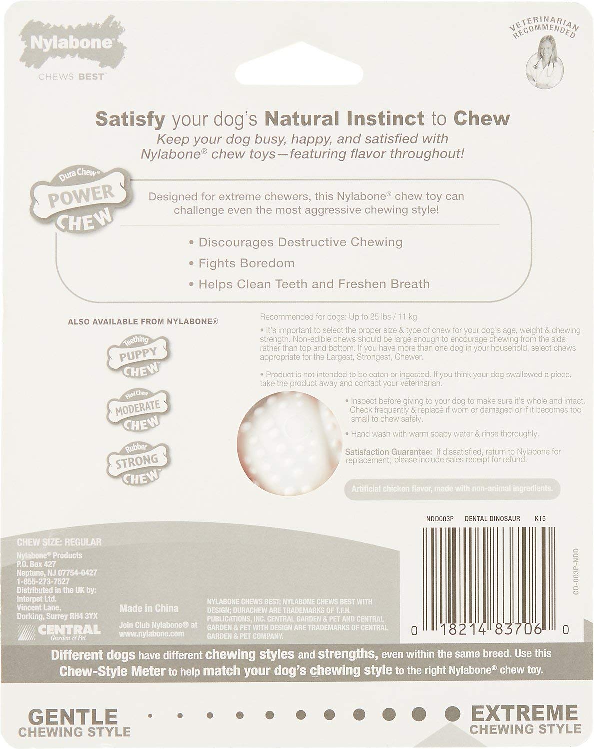 (3 Pack) Nylabone Dura Dental Dino Small Chicken Flavor Dog Chew Toy