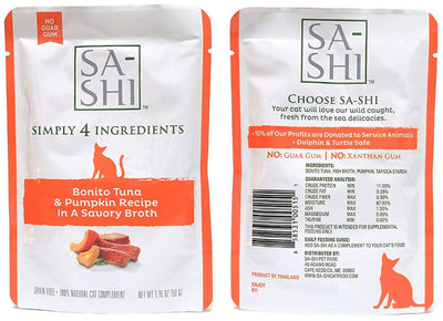 Sa-Shi Grain Free Wet Cat Food Pouches 1.76oz. Five Flavors (Tuna & Pumpkin)