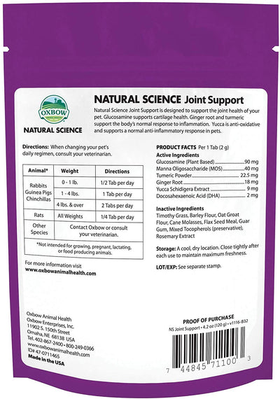 Oxbow Animal Health Natural Science Joint Support Wafers for Small Pets, 4.2 ...