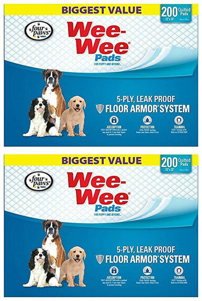 Four Paws Wee-Wee Pads for Dogs, 22x23 Inch, 200 Count, 2 Pack