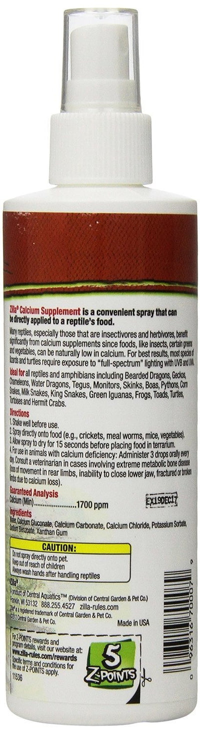 Zilla Reptile Health Supplies Calcium Supplement Food Spray, 8-Ounce (3 Pack)