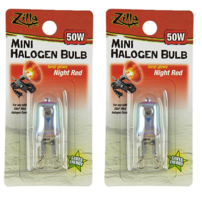 Zilla Reptile Terrarium Heat Lamps Mini Halogen Bulb, Night Red, 50W (2 Pack)