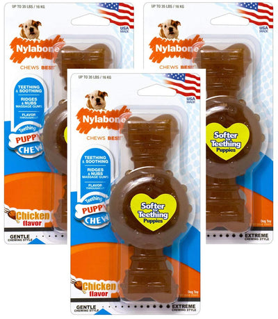 Nylabone 3 Pack of Puppy Teething Ring Bone, Chicken Flavor, Wolf Size/Up to ...