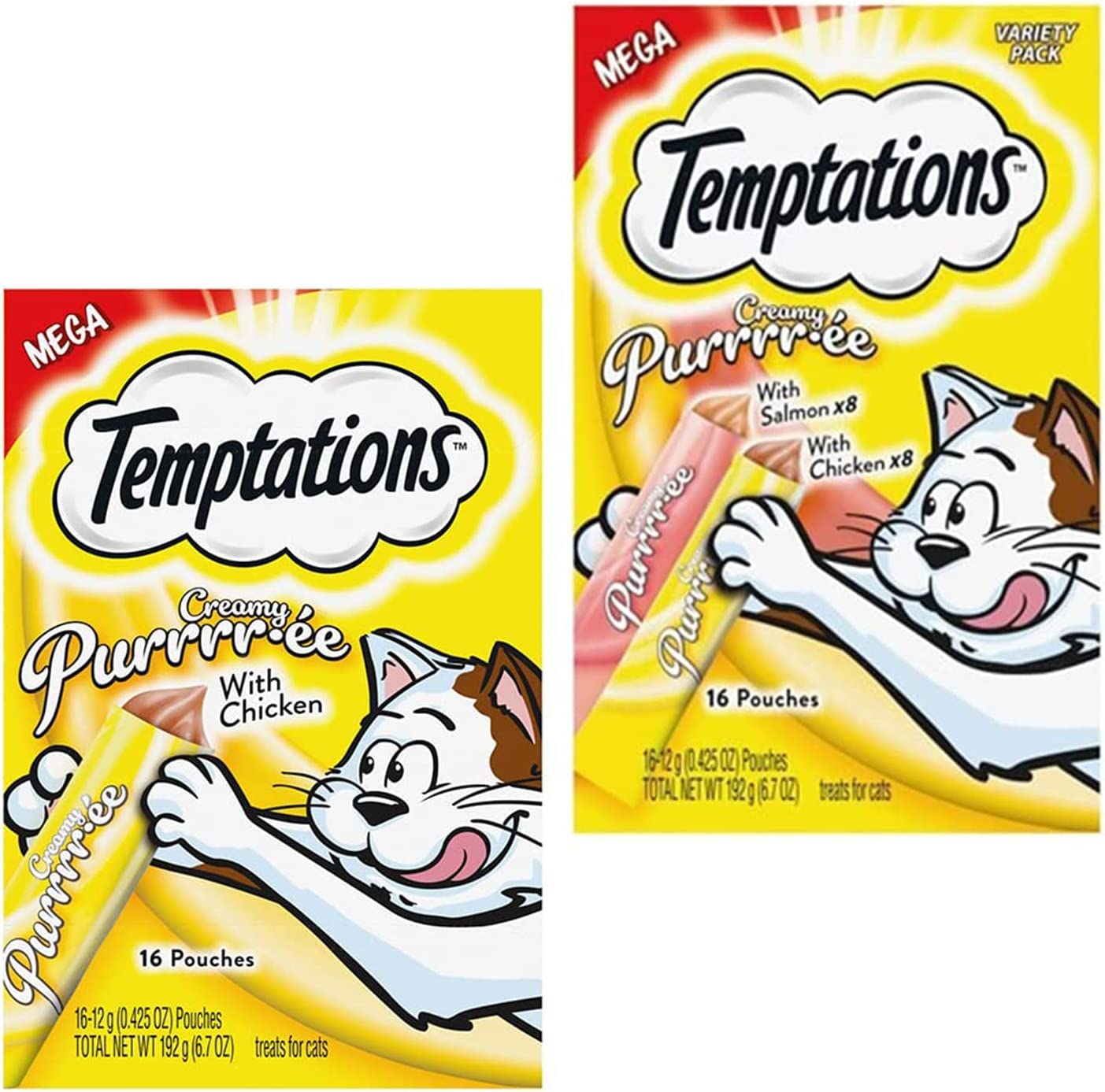 Temptations Creamy Puree Lickable Cat Treats - 32 Pouches Squeezable Cat Topp...