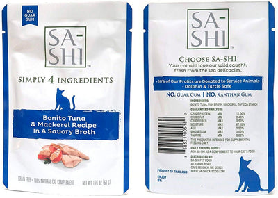 Sa-Shi Grain Free Wet Cat Food Pouches 1.76oz. Five Flavors (Tuna & Mackerel)