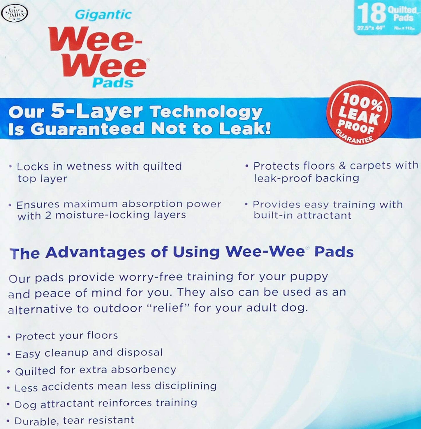 Four Paws Wee-Wee Pads, Gigantic, 18 per Pack (4 Packs)