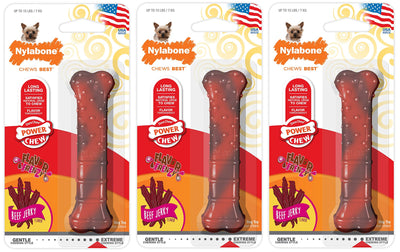 Nylabone 3 Pack of Power Chew Textured Chew Toys, Petite, Beef Jerky Flavor B...
