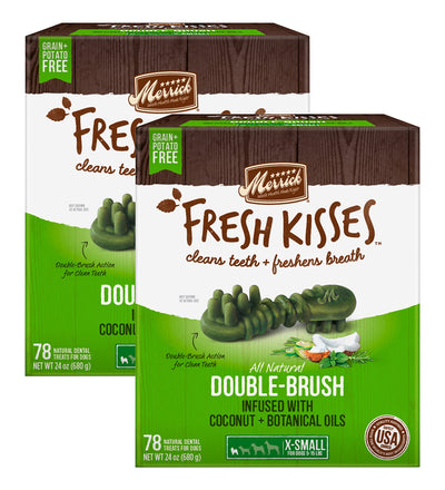 Merrick Fresh Kisses Double-Brush Dental Dog Treats, Infused with Coconut & B...