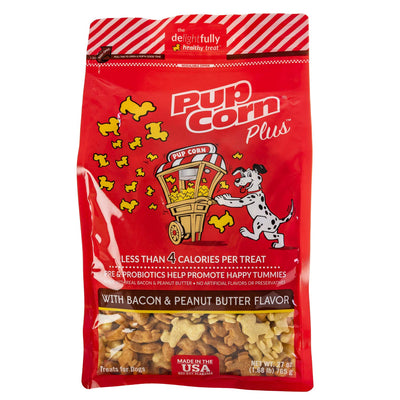 Pup Corn Plus Low-Calorie Dog Treats, 1.68 Pounds, with Bacon & Peanut Butter...