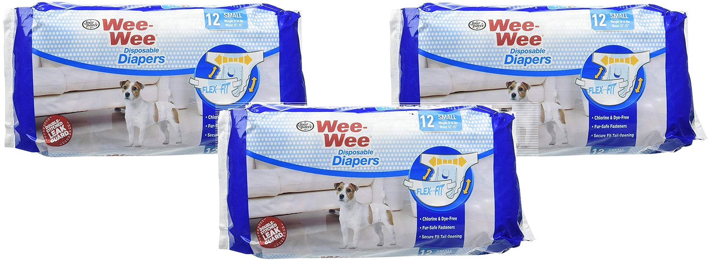 (3 Pack) Wee-Wee Products Disposable Dog Diapers Small