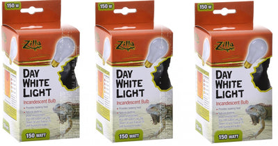 (3 Pack) Zilla Reptile Terrarium Heat Lamps Incandescent Bulb, Day White, 150W