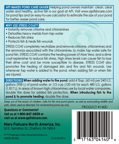 API POND STRESS COAT Pond Water Conditioner 64 Fl Oz Bottle (140D)