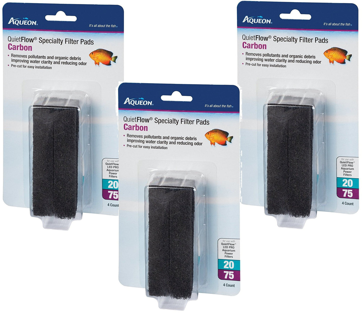 (3 Packages) Aqueon QuietFlow Carbon Cartridge with Bio-Media Grid 20/75-4 Fi...