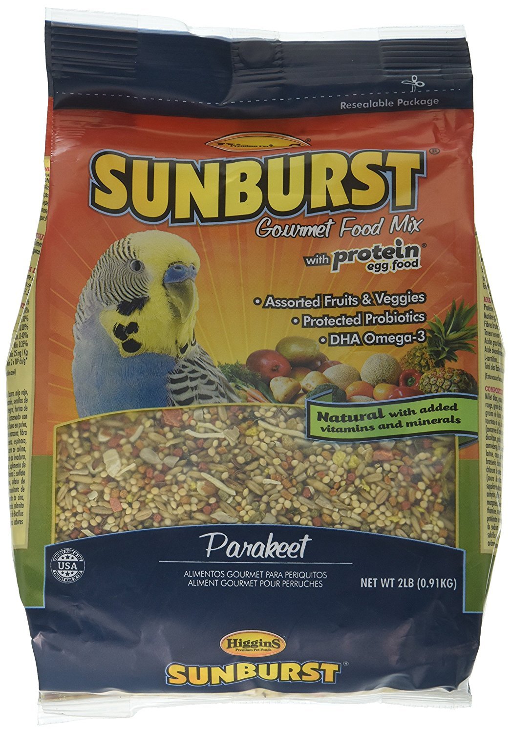 Higgins Sunburst Parakeet Bird Food Gourmet Blend Parakeet Bird Food Mix 2 lb...