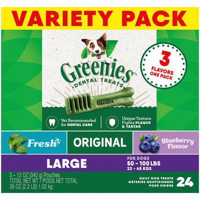 Greenies Large Natural Dental Care Dog Treats, 36 oz. Variety Pack, 3 Packs o...