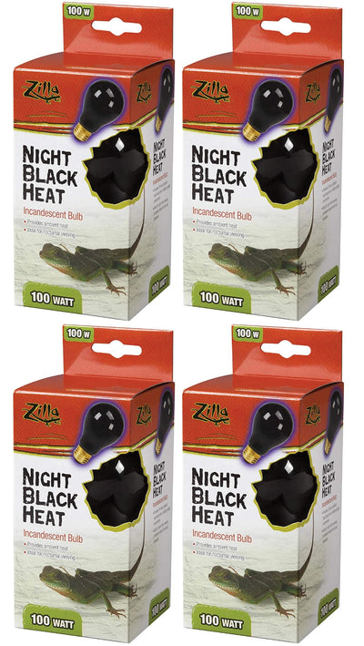 Zilla 4 Pack of Night Black Heat Incandescent Bulbs, 100 Watts, for Terrarium...