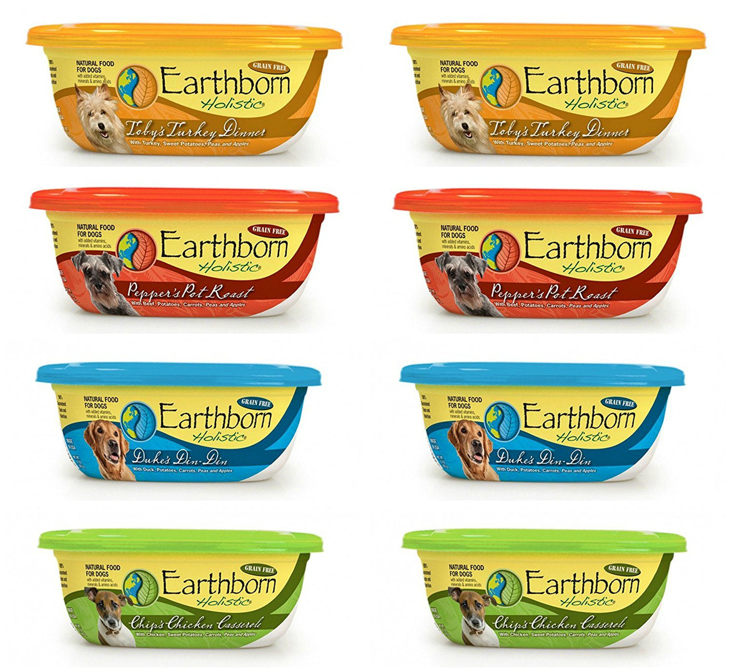 Earthborn Holistic Grain Free Tub Dog Food 4 Flavor Variety Bundle: (2) Pot R...
