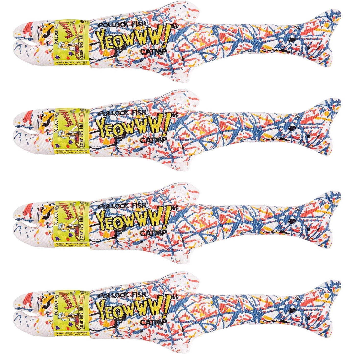 Yeowww! Catnip Pollock Fish 4 Pack | Pure Leaf & Flowertop | Cat and Kitten Toy