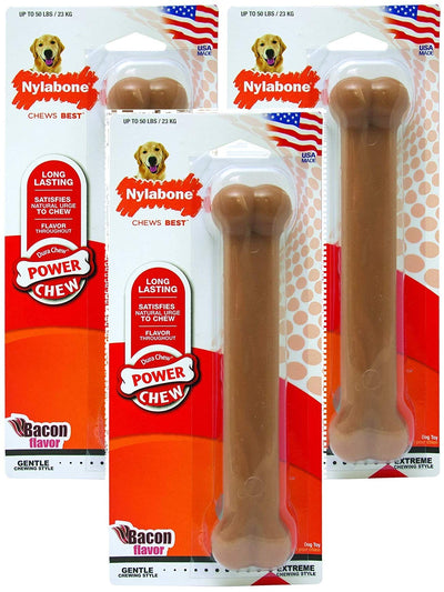Nylabone 3 Pack of Power Chew Toys, Giant, Bacon Flavor Bones for Dogs Up to ...