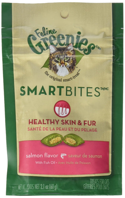 Greenies Feline SMARTBITES Skin & Fur Salmon 2.1oz - Six (6) Packages