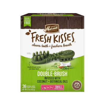 Merrick Fresh Kisses Double-Brush Coconut+Botanical Oils Grain Free Dental Do...