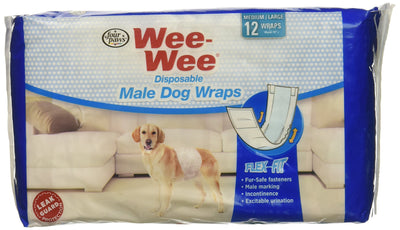 36 Pack of Wee-Wee Products Disposable Male Dog Wraps, Size Medium/Large (3 P...