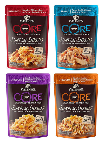 Wellness CORE Simply Shreds Natural Grain Free Wet Dog Food Toppers Variety P...