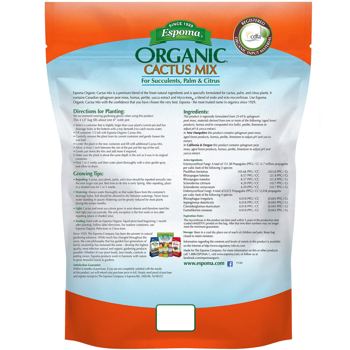 Espoma Organic Cactus Potting Soil Mix, Natural & Organic Soil for Cactus, Su...