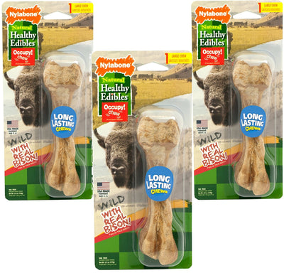 (3 Pack) Nylabone Healthy Edibles Wild Bison Dog Treat Bones - Size Large, 4....