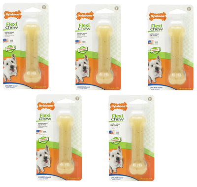 Nylabone (5 Pack) FlexiChew Chicken Flavored Bone Dog Chew Toys - Size Regular