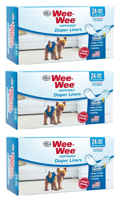 (3 Pack) Four Paws Wee-Wee Dog Diaper Garment Pads, 24 Per Pack