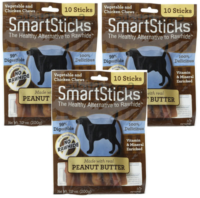 (3 Pack) SmartBones SmartSticks Peanut Butter Dog Chew Stick (10 Chews Per Pa...