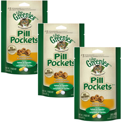 Greenies 3 Pack of Feline Chicken Flavored Pill Pockets, 1.6 Ounces Per Pack