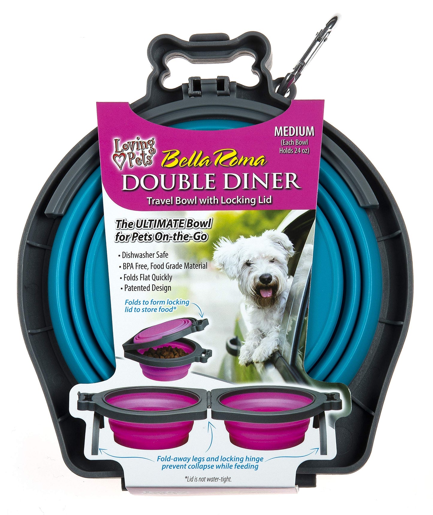 Loving Pets - Bella Roma Double Diner Portable Travel Dog Bowls Collapsible C...