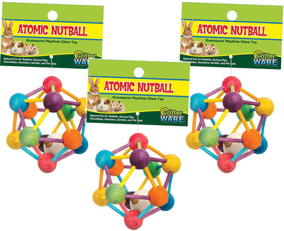 (3 Pack) Ware Manufacturing Wood Atomic Nut Ball Pet Toys for Small Pets - Large