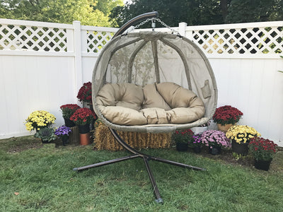 Flower House FHPC100-BRK Hanging Pumpkin Loveseat Chair with Stand, Bark