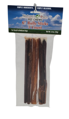 Nature's Own Low Odor Bully Sticks, 3-count, 6"