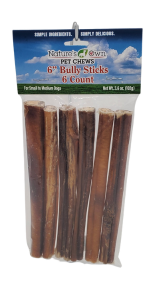 Nature's Own Low Odor Bully Sticks, 6-count, 6"