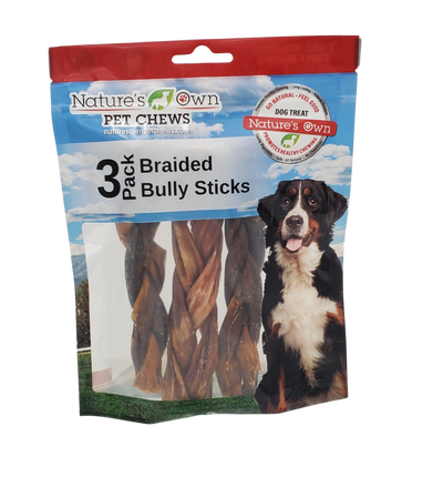 Nature's Own Braided Bully Sticks, 3-count, 6"