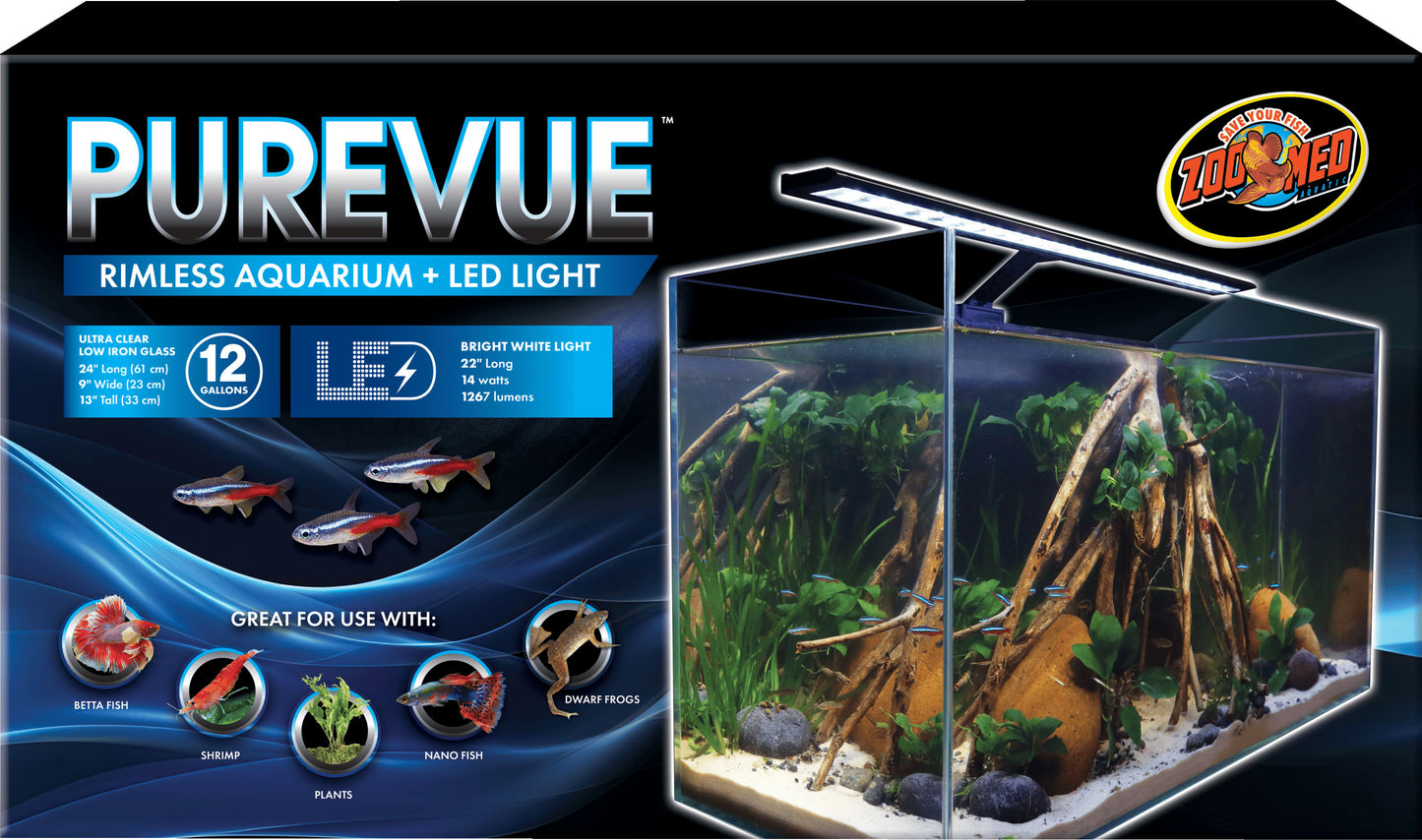 Purevue Rimless Aquarium + Led Light