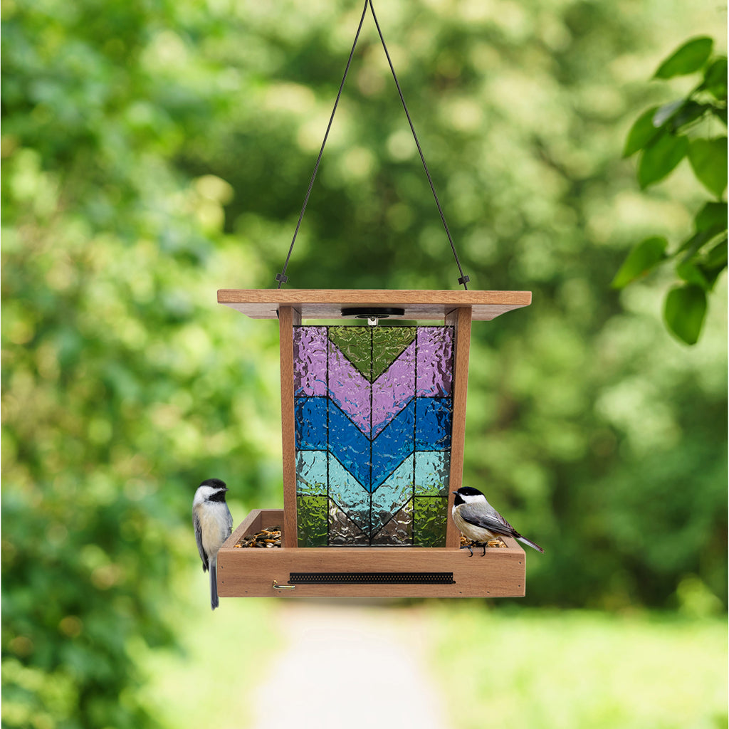 Solar Light Seed Feeder W/Stained Glass Design
